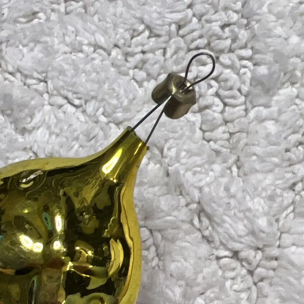 Vintage Hand Blown Glass Baby Swaddled in Blanket Bow Gold Christmas Ornament